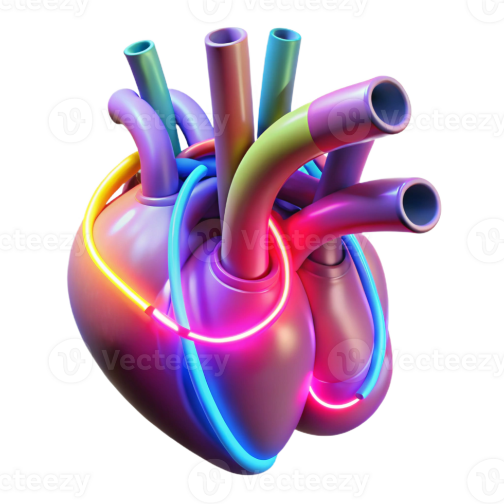 serene creative Human circulatory system replaced with glowing, neon tubes, pulsing with vibrant colors, in a cyberpunk aesthetic professional png