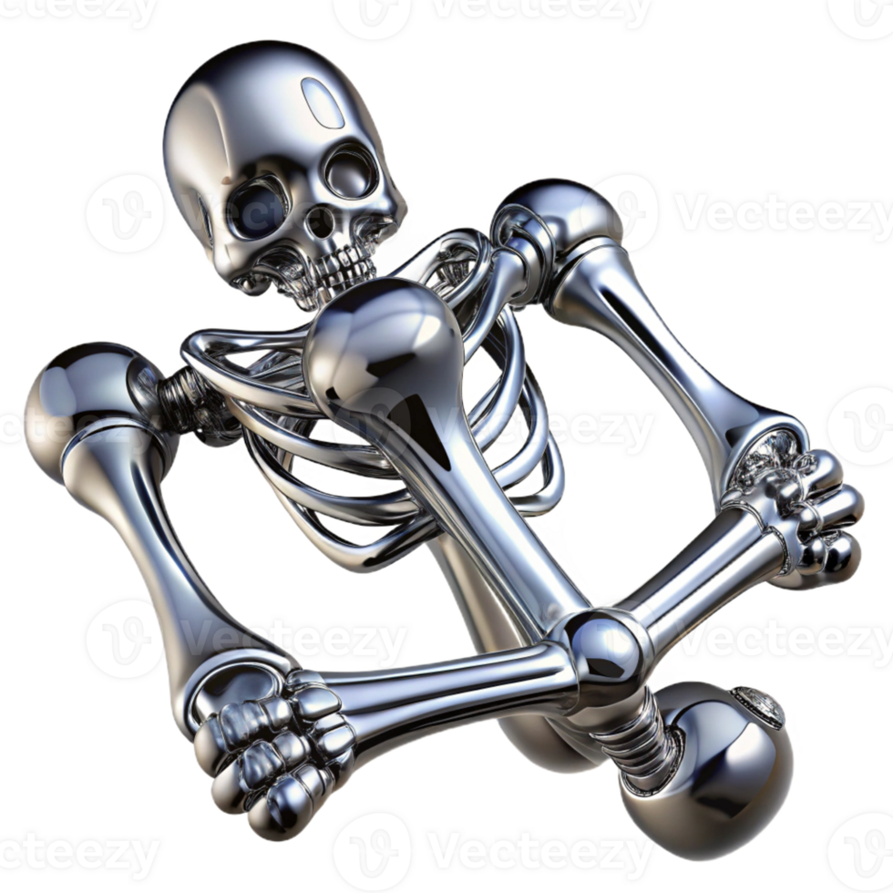 vibrant abstract Biomechanical skeletal system composed of polished, chrome bones, reflecting a bright, metallic sheen, in a futuristic aesthetic high resolution png