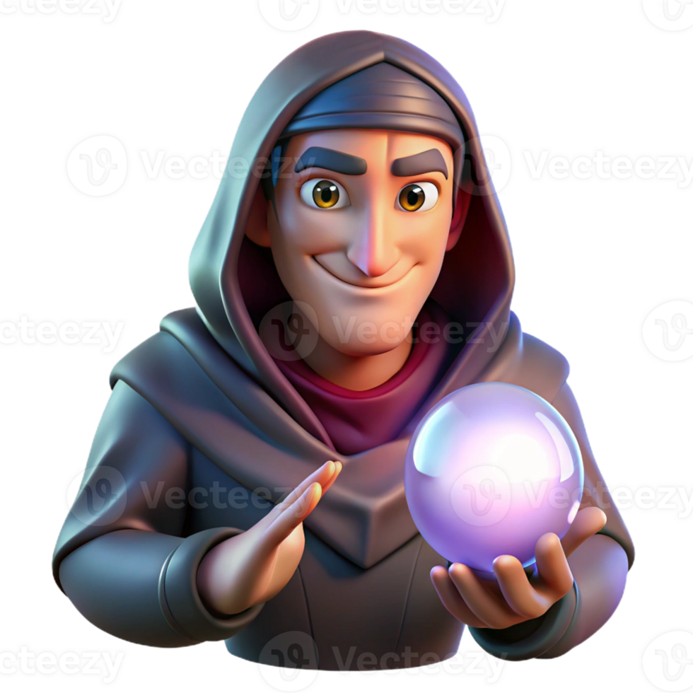 magnificent abstract Portrait of a mysterious fortune teller with draped clothing and a cryptic smile, illuminated by the glow of a crystal ball, in a dark fantasy style premium png