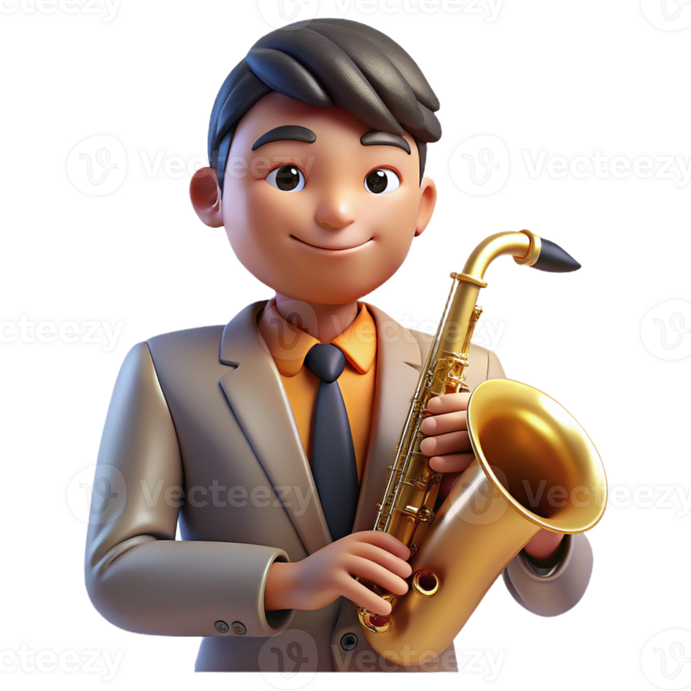 elegant modern Portrait of a young musician with a saxophone, bathed in the warm glow of a jazz club, in a vintage poster style high resolution png