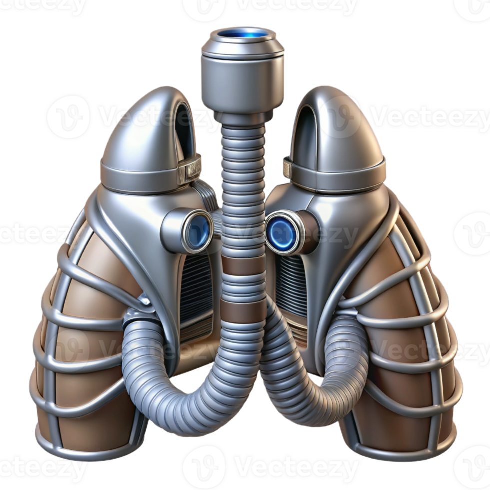 serene traditional Biomechanical respiratory system with integrated bellows and vents, crafted from brushed aluminum, in a cyberpunk aesthetic exclusive png
