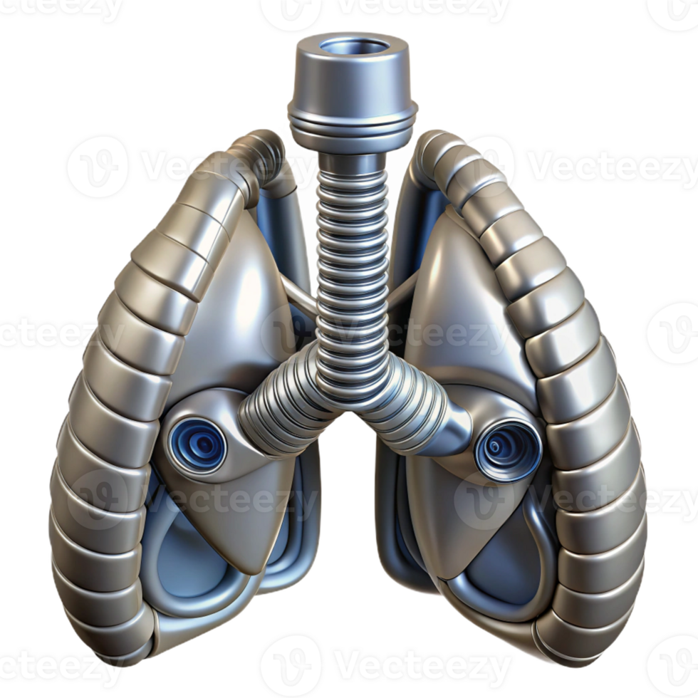 dramatic vintage Biomechanical respiratory system with integrated bellows and vents, crafted from brushed aluminum, in a cyberpunk aesthetic premium png