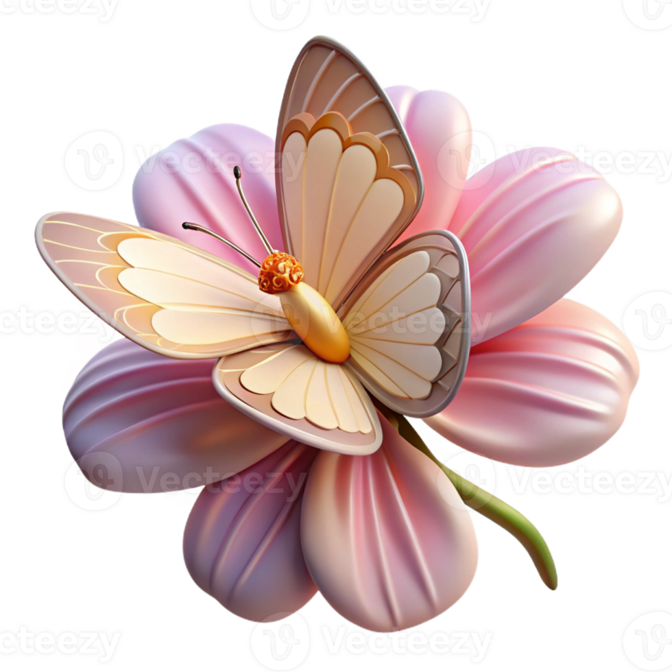 elegant artistic A delicate butterfly resting on a flower, captured in macro photography with soft, diffused lighting 4K png
