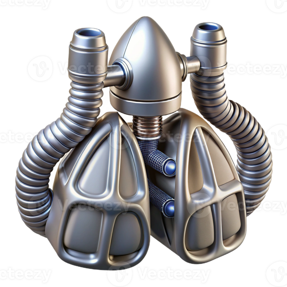 beautiful traditional Biomechanical respiratory system with integrated bellows and vents, crafted from brushed aluminum, in a cyberpunk aesthetic original png