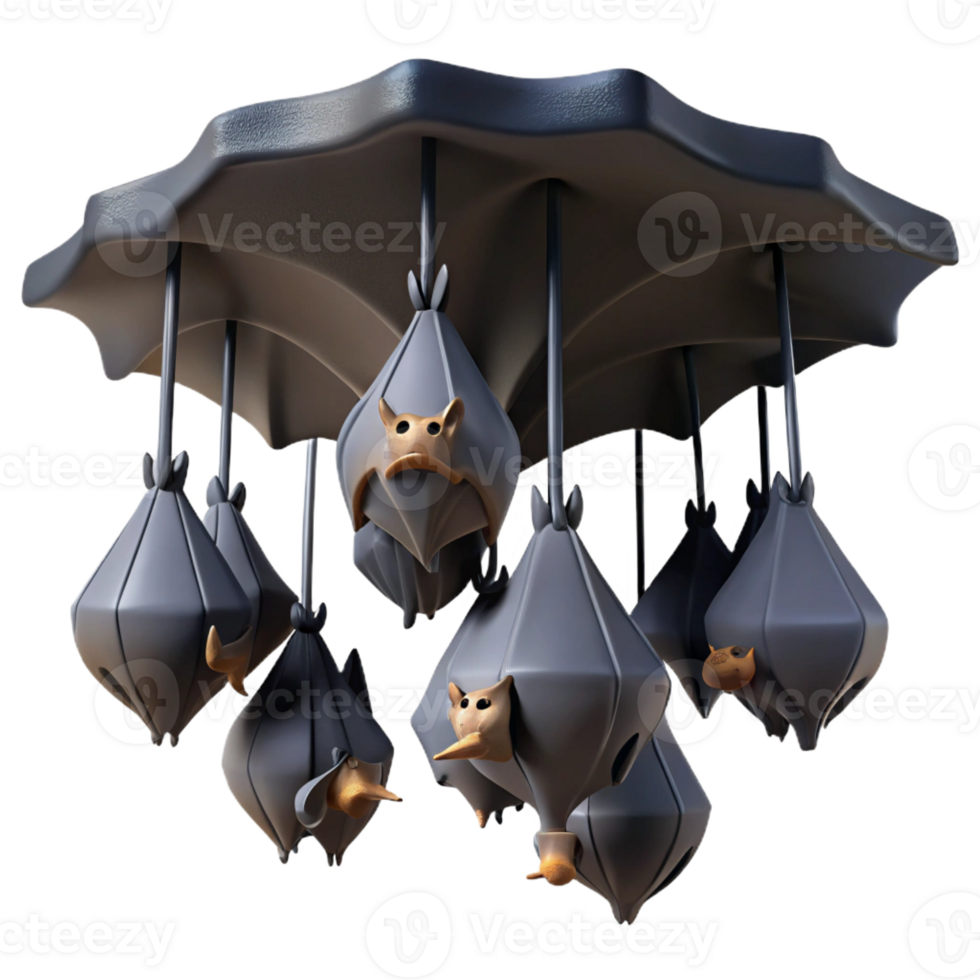 elegant artistic A colony of bats hanging upside down in a cave, depicted in a dark, gothic style with dramatic shadows detailed png