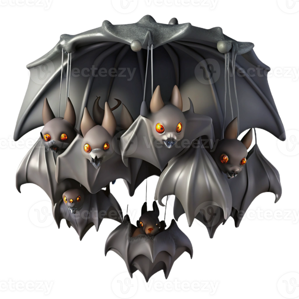 magnificent rustic A colony of bats hanging upside down in a cave, depicted in a dark, gothic style with dramatic shadows high resolution png