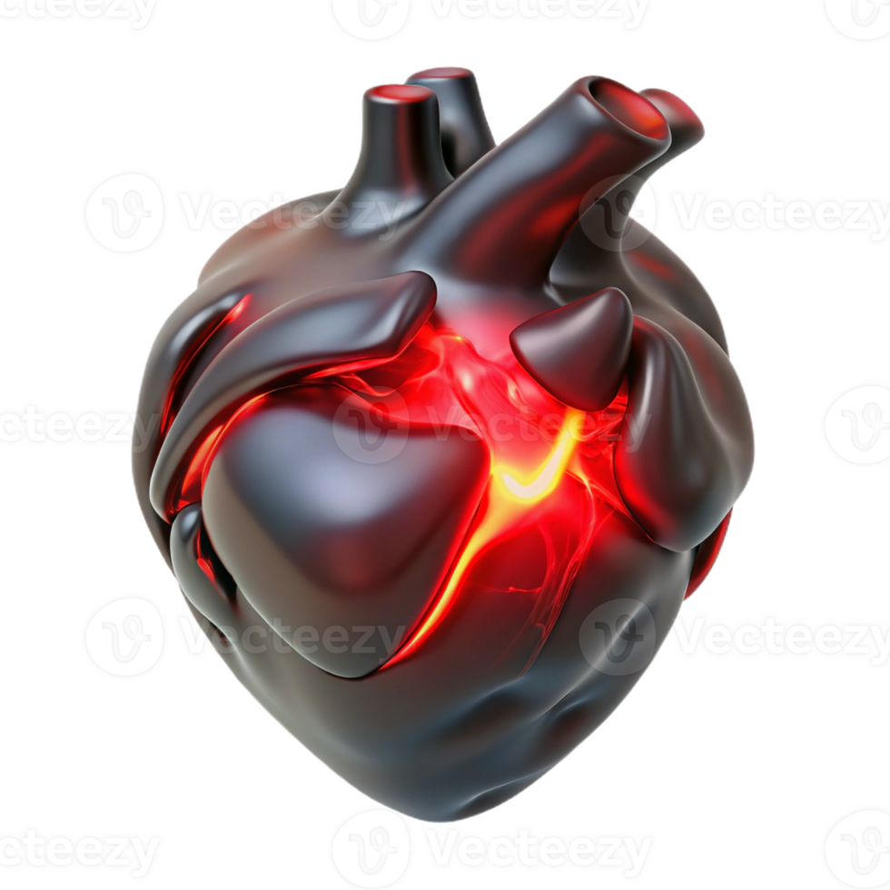 wonderful vintage A human heart made of polished obsidian beating rhythmically, emitting pulsating red light, lit by its own internal glow, Dark Surrealism style detailed png