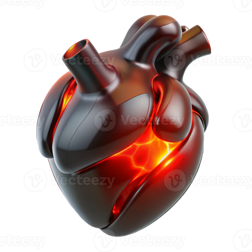 wonderful vintage A human heart made of polished obsidian beating rhythmically, emitting pulsating red light, lit by its own internal glow, Dark Surrealism style genuine png