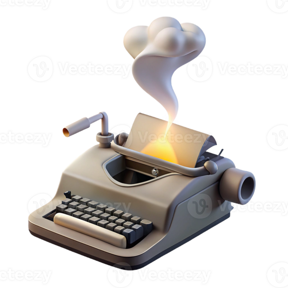 beautiful abstract A levitating typewriter typing out a stream of consciousness onto a ribbon of smoke, lit by a desk lamp casting long shadows, Surrealist Photography style premium png
