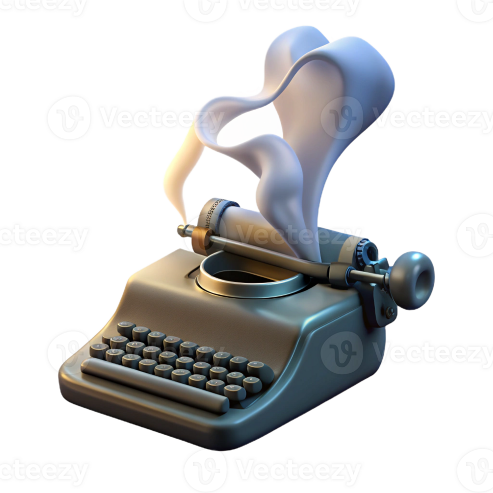 stunning minimalist A levitating typewriter typing out a stream of consciousness onto a ribbon of smoke, lit by a desk lamp casting long shadows, Surrealist Photography style genuine png
