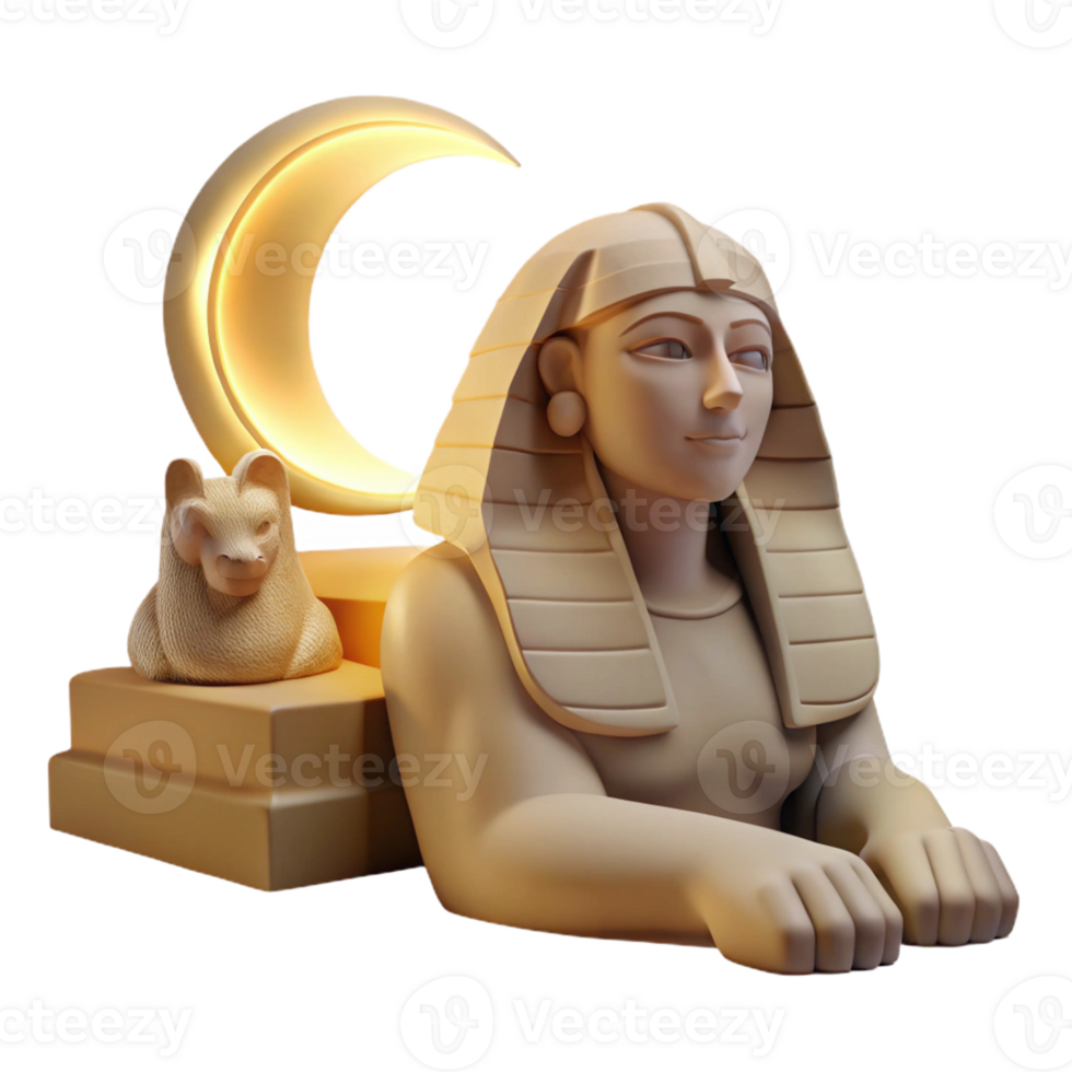 impressive classic A mysterious sphinx with the body of a lion and the head of a woman, gazing into the distance, illuminated by the soft glow of the moon. Ancient Egyptian-inspired art style genuine png
