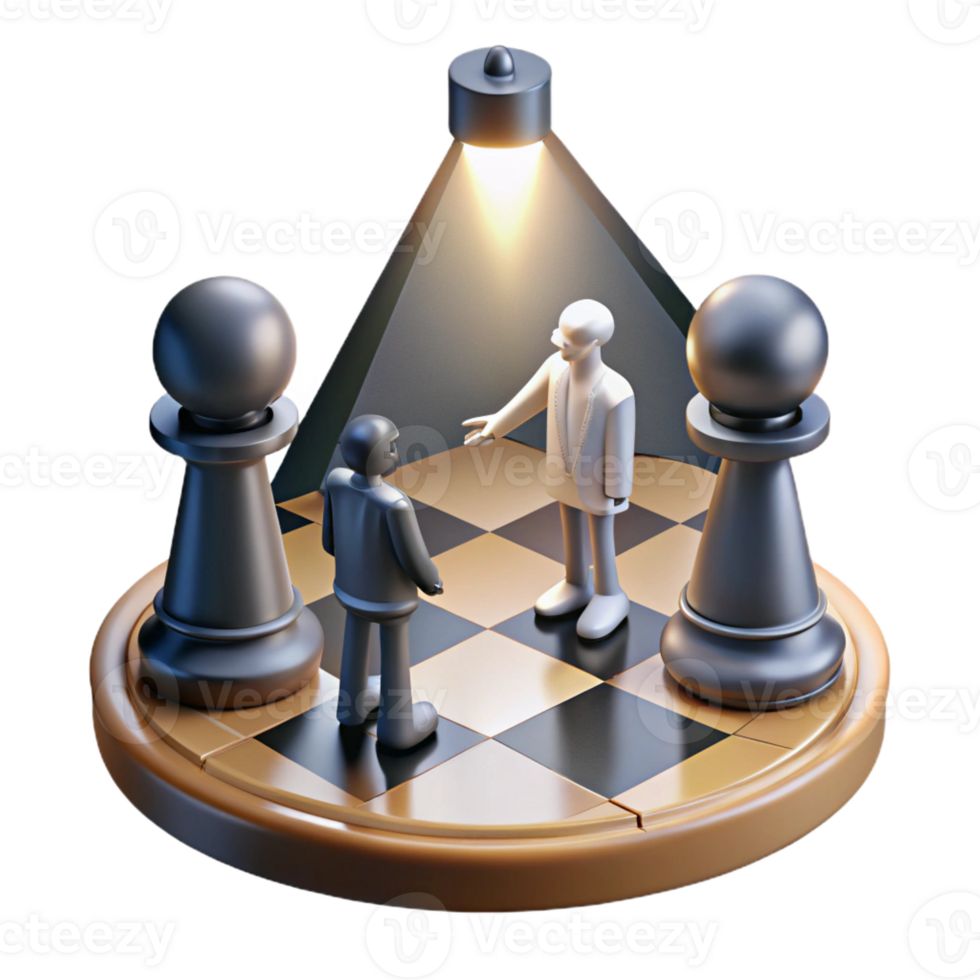wonderful rustic A giant chessboard with human figures as pieces, locked in a dramatic standoff, lit by dramatic spotlights, Conceptual Art style high quality png