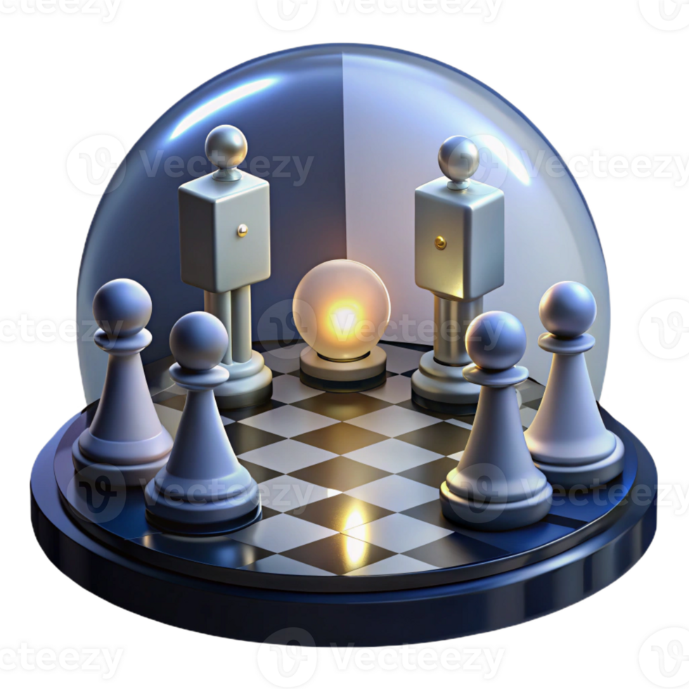 beautiful contemporary A giant chessboard with human figures as pieces, locked in a dramatic standoff, lit by dramatic spotlights, Conceptual Art style original png