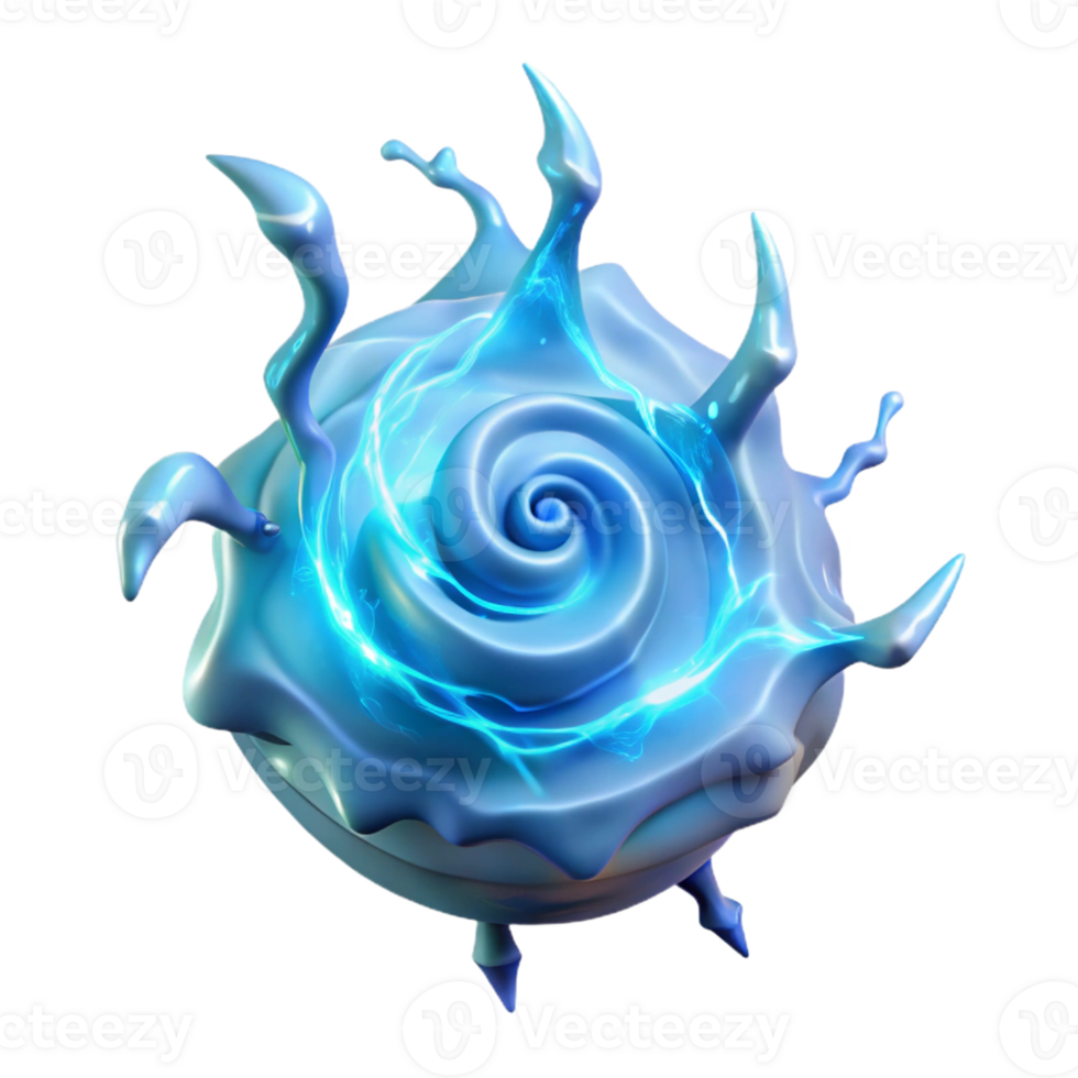 elegant abstract A powerful elemental spirit made of swirling water and ice, illuminated by a bolt of lightning. Abstract fantasy art style professional png