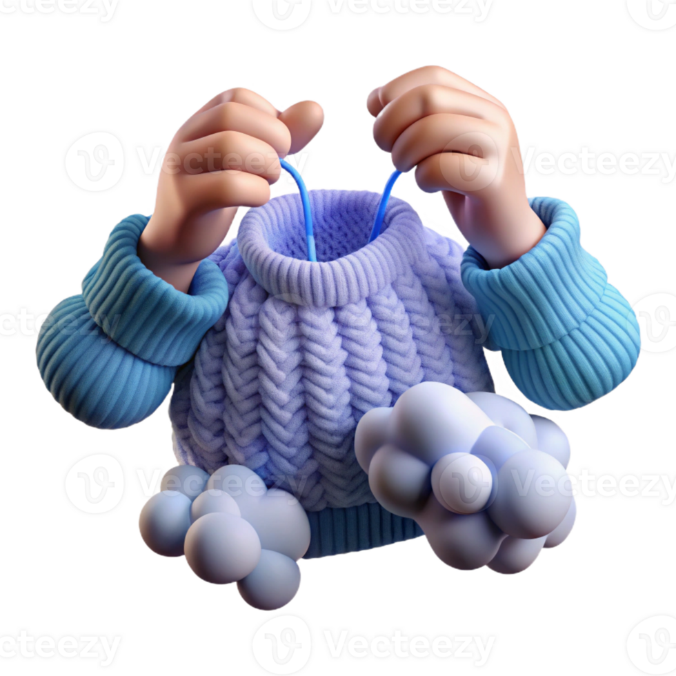impressive rustic A pair of disembodied hands knitting a sweater made of clouds, lit by a soft, diffused light, Dreamlike style genuine png