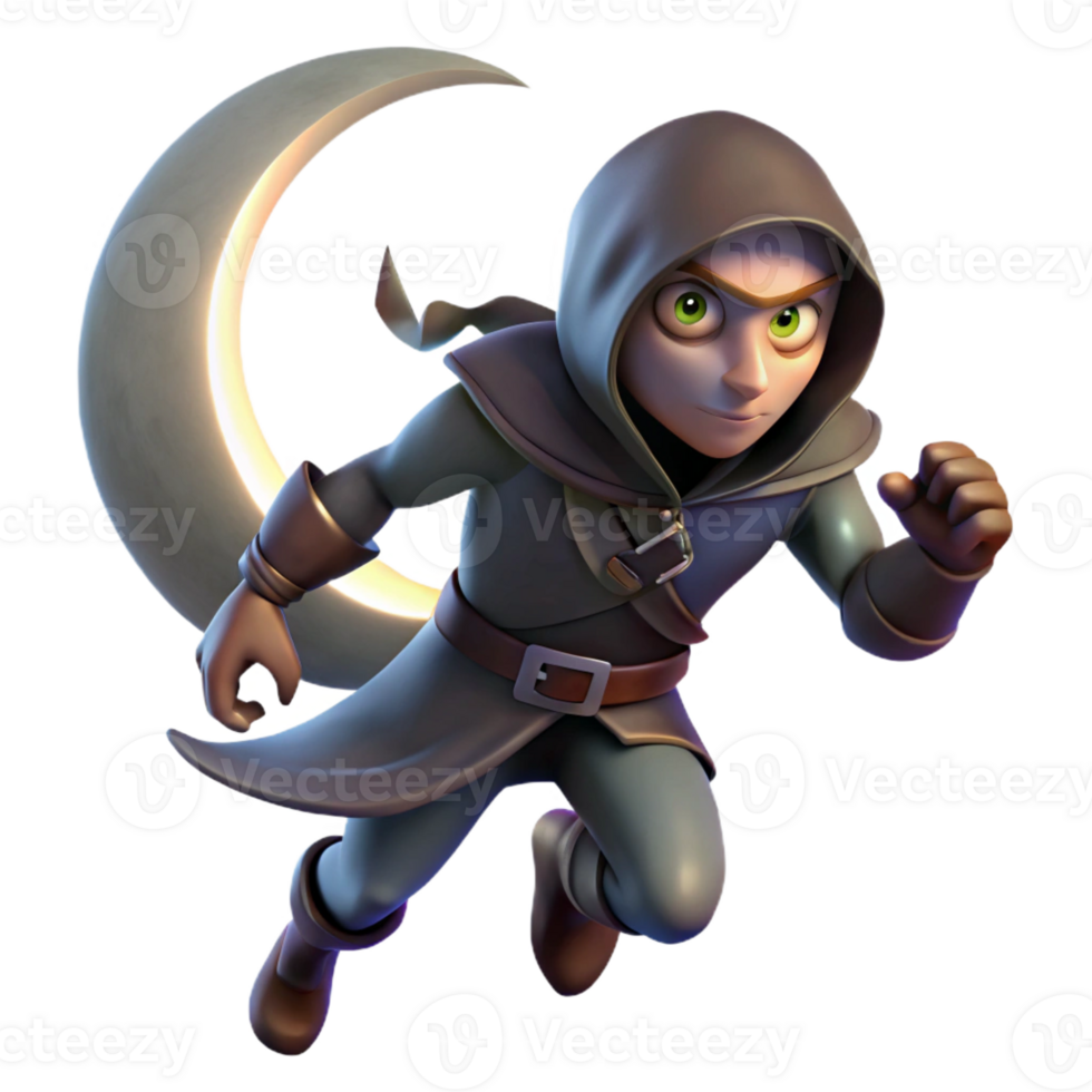 wonderful vintage A cunning rogue sneaking through the shadows, illuminated by the faint light of the moon. Dark fantasy art style 4K png