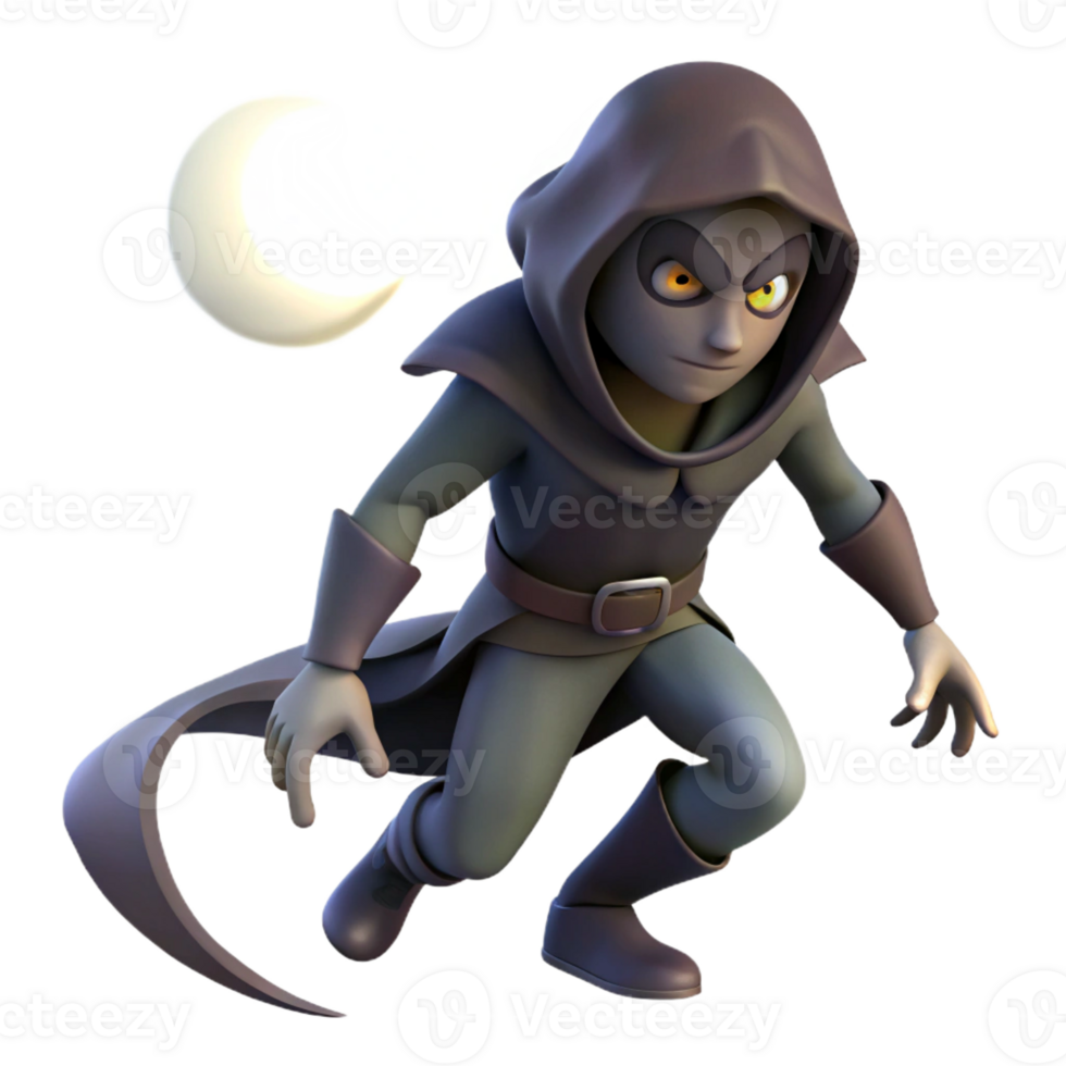 beautiful artistic A cunning rogue sneaking through the shadows, illuminated by the faint light of the moon. Dark fantasy art style detailed png