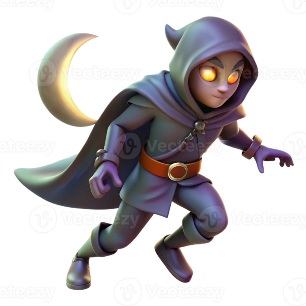 magnificent classic A cunning rogue sneaking through the shadows, illuminated by the faint light of the moon. Dark fantasy art style professional png