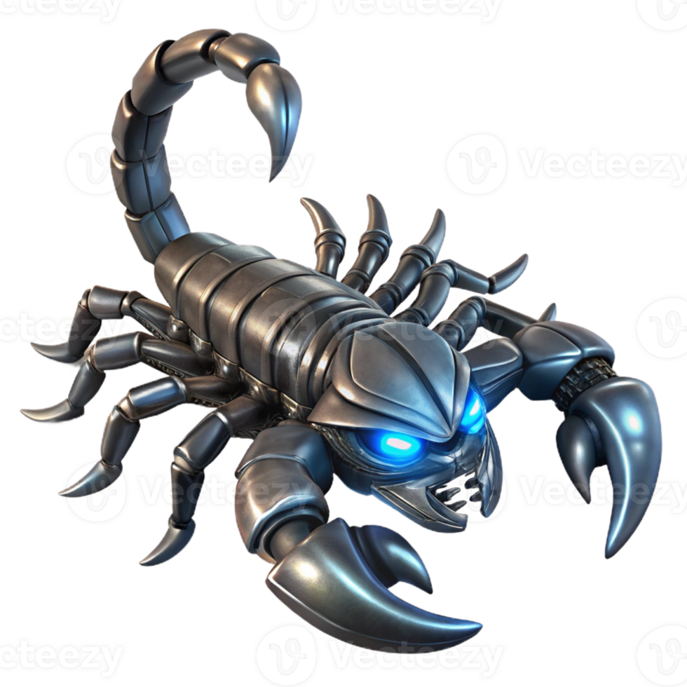 dramatic creative Biomechanical scorpion with a tail of glowing plasma and claws of polished steel, dark, moody lighting, fantasy style professional png