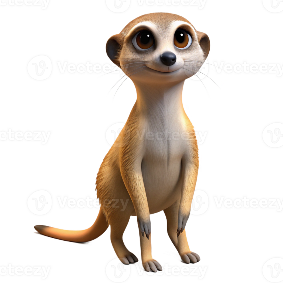 impressive contemporary A curious meerkat standing upright, its alert eyes scanning the surroundings, illuminated by the harsh desert sun, in a naturalistic style professional png