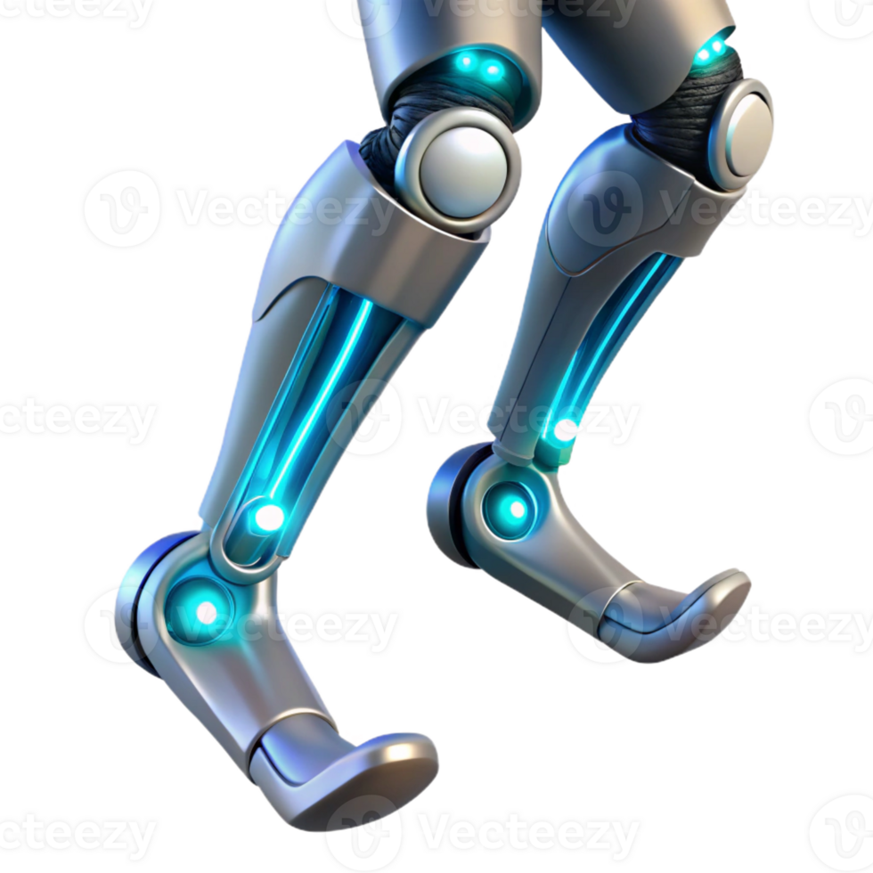 beautiful minimalist A human leg with articulated joints made of brushed steel and glowing wires, dynamic lighting, bioluminescent style high quality png