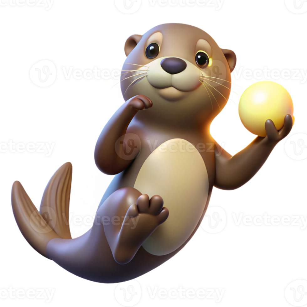 beautiful vintage A playful sea otter floating on its back, holding a seashell, illuminated by the soft glow of underwater sunlight, in a charming, cartoonish style detailed png