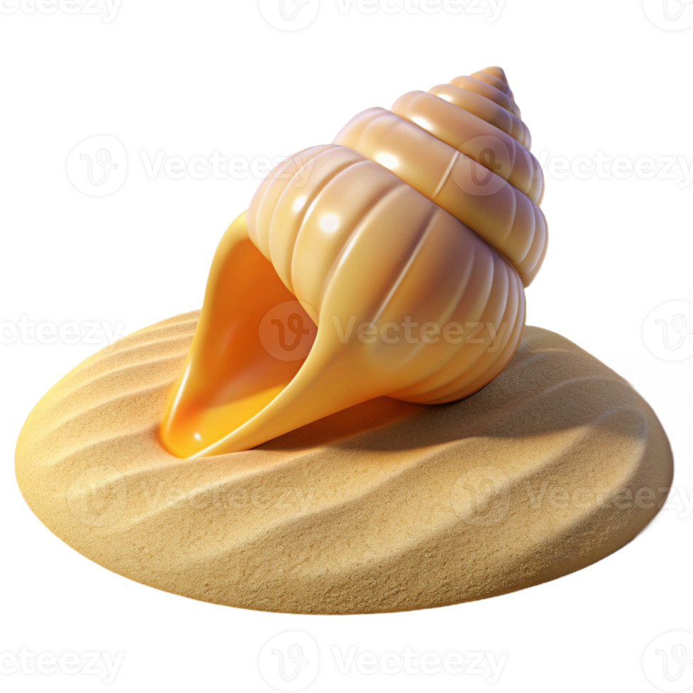 vibrant rustic A single, perfect seashell on a white sandy beach, lit by the bright midday sun. Beach photography style high resolution png