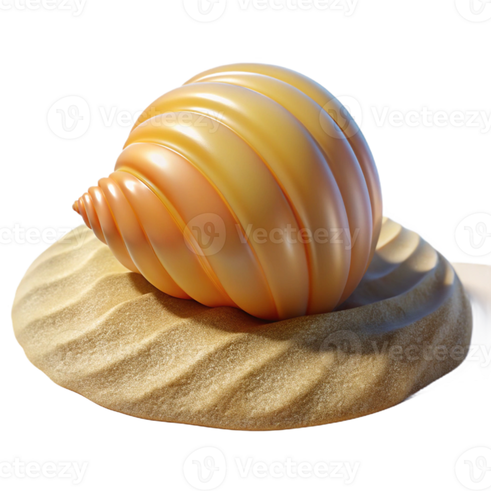 beautiful contemporary A single, perfect seashell on a white sandy beach, lit by the bright midday sun. Beach photography style professional png