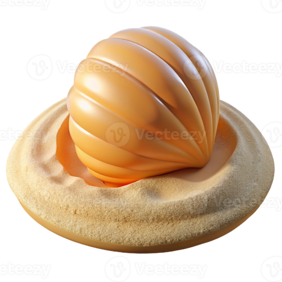 dramatic modern A single, perfect seashell on a white sandy beach, lit by the bright midday sun. Beach photography style high quality png