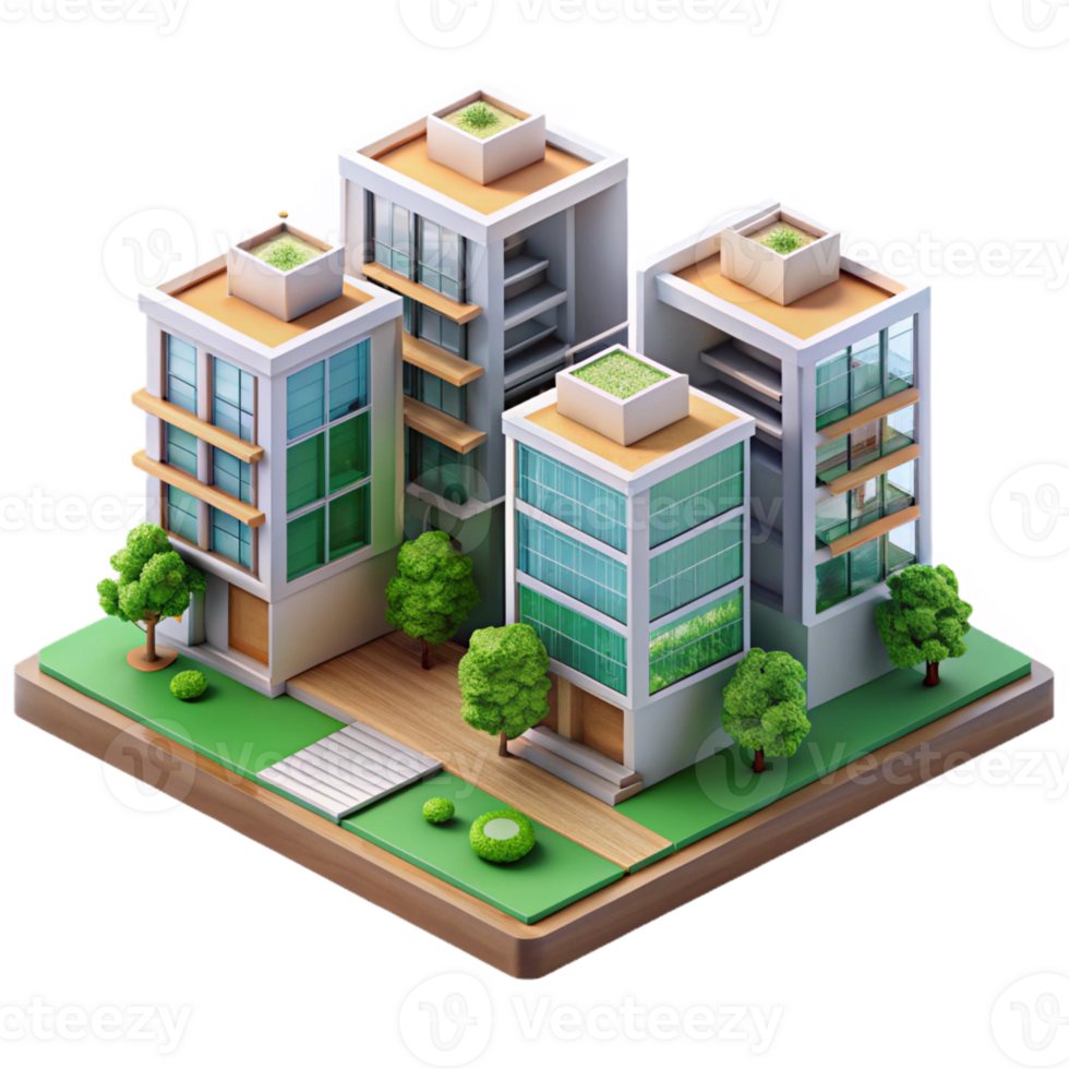 elegant rustic Microscale apartment complex, modular units, integrated green spaces, sustainable living, architectural model, original png