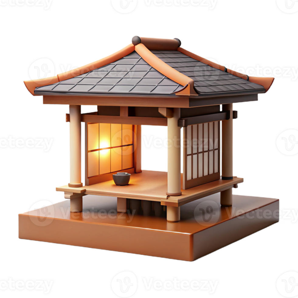 beautiful rustic Traditional Japanese tea house, wooden structure, tatami mats, soft natural light, serene and minimalist style premium png