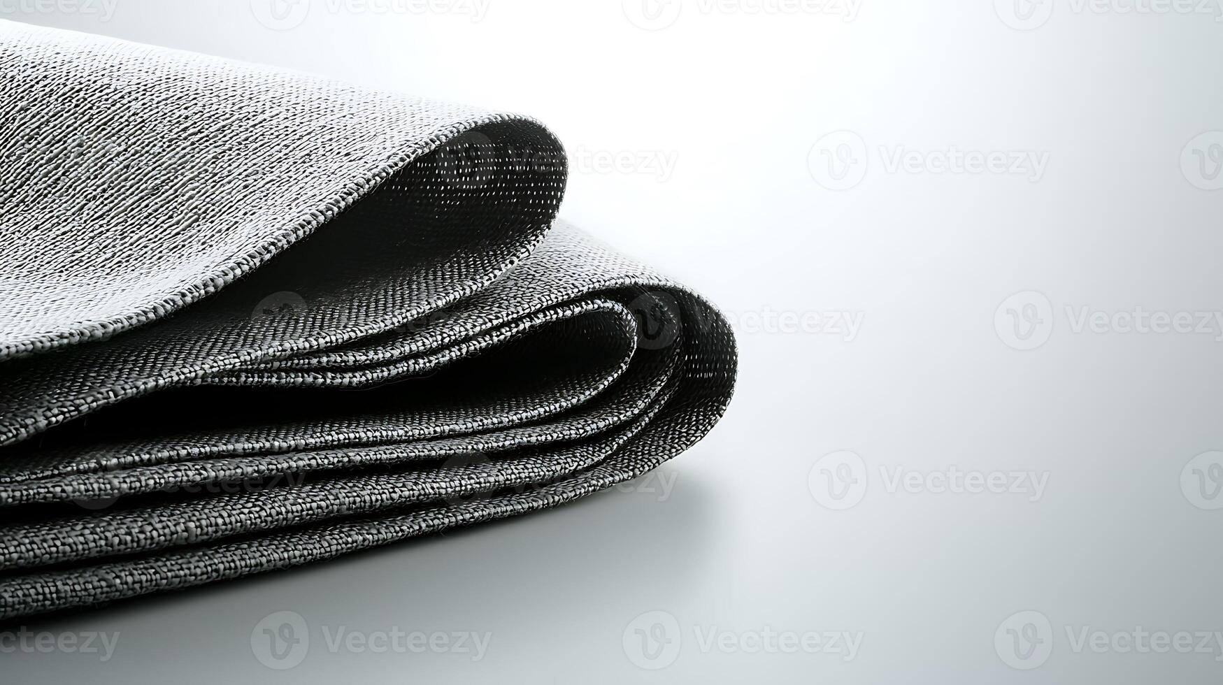 Close-up of a folded gray fabric on a smooth surface with subtle lighting effects photo