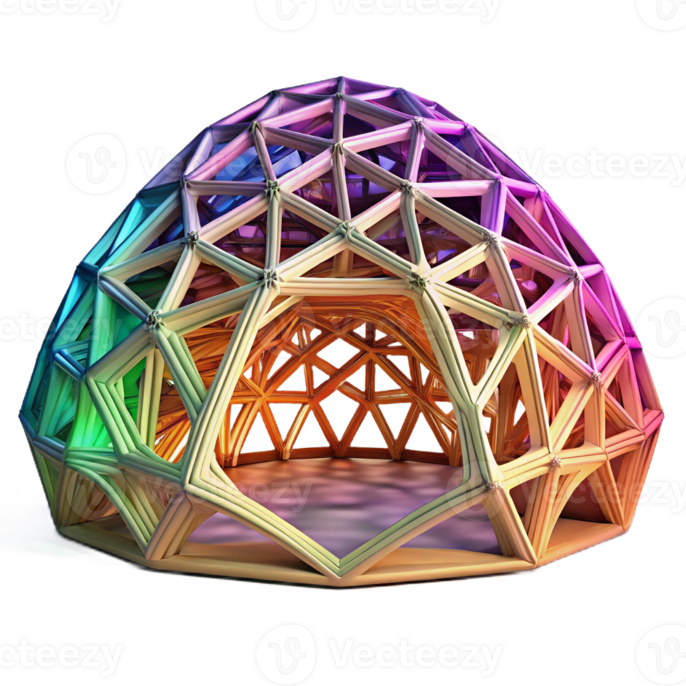 elegant artistic Parametric pavilion, intricate lattice structure, dynamic form, colorful lighting, digital rendering, original png