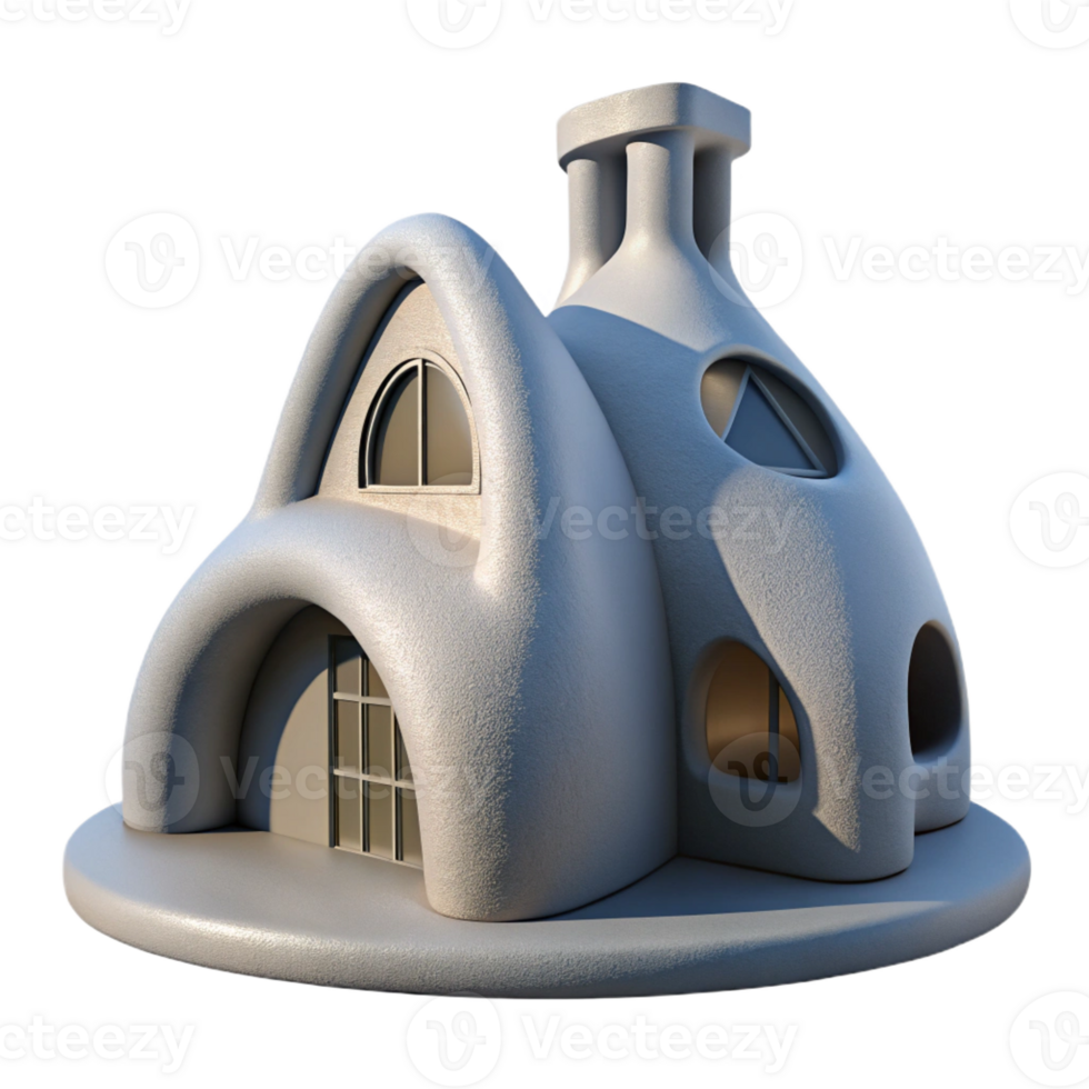 wonderful minimalist 3D-printed house, organic form, concrete material, innovative design, architectural visualization, professional png
