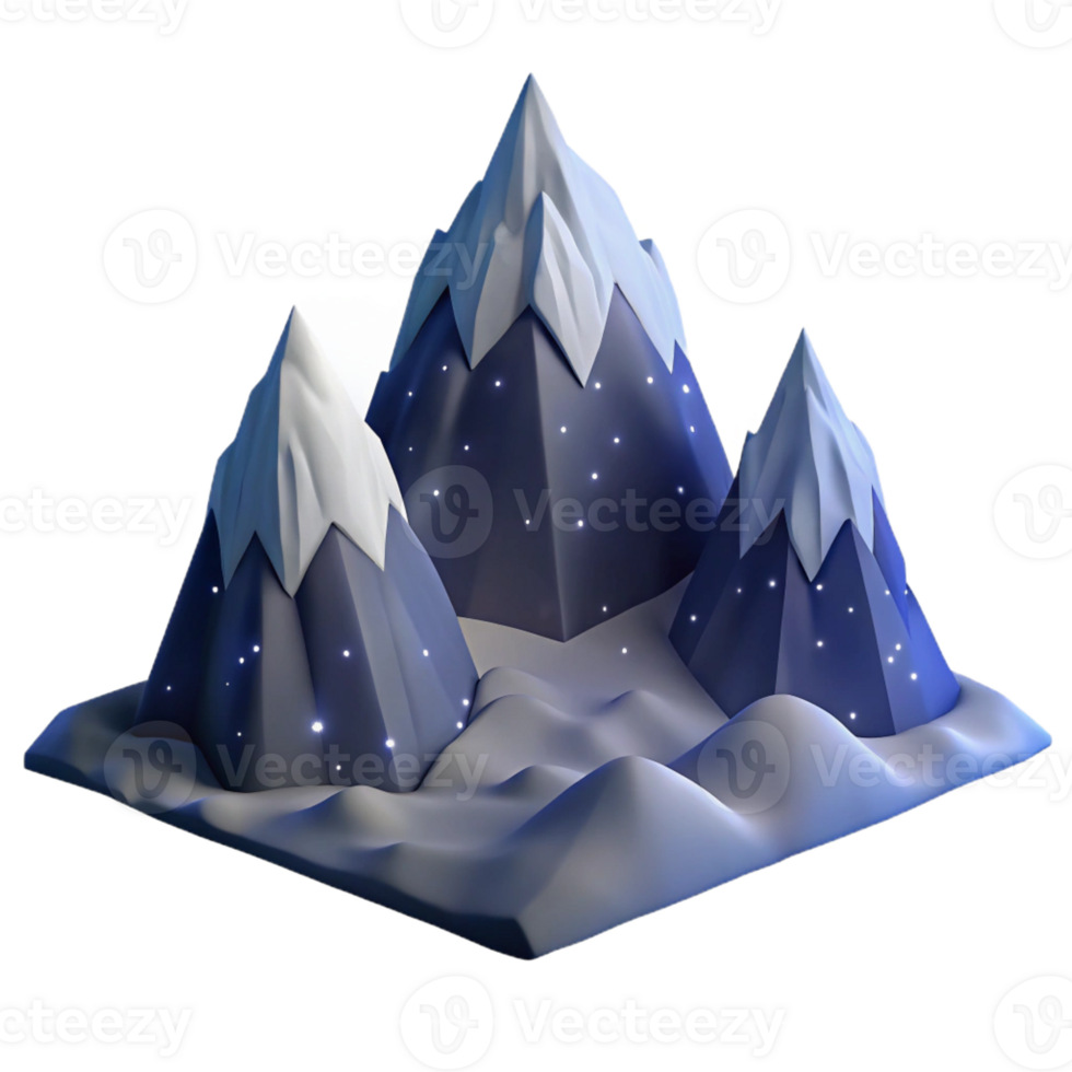 stunning minimalist A majestic mountain range, covered in snow, under a clear, starry night sky. Landscape photography style detailed png