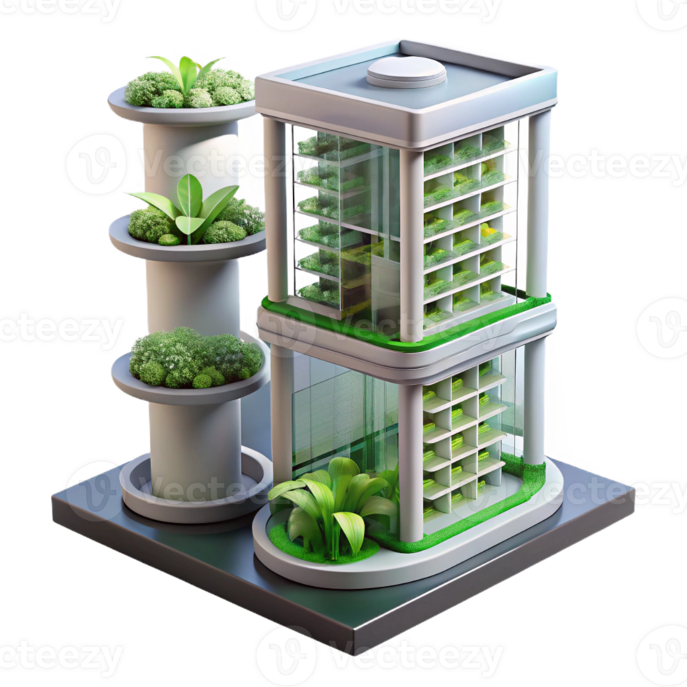 elegant creative Vertical farm skyscraper, hydroponic systems, integrated living spaces, sustainable urban farming, digital art, professional png