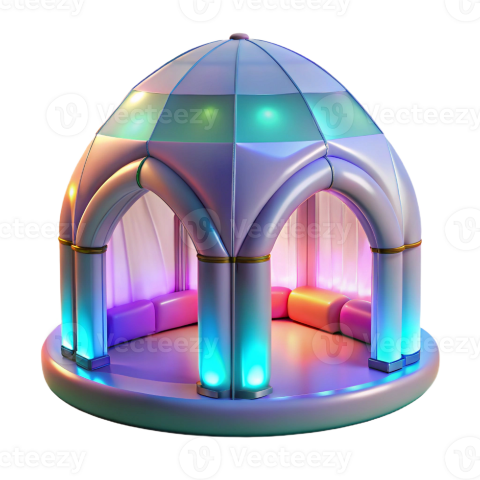 elegant traditional Inflatable pavilion, lightweight structure, translucent material, colorful lighting, temporary architecture, digital art, 4K png