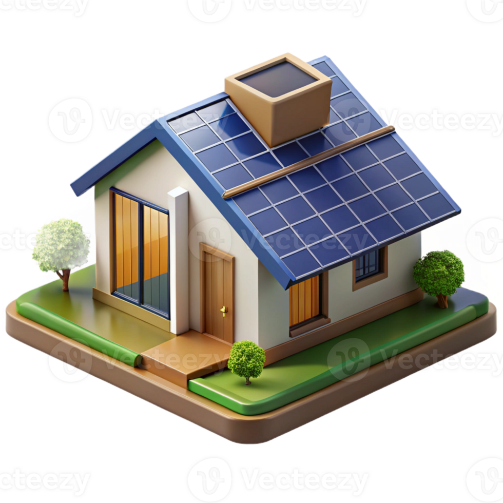 magnificent creative Solar-powered house, integrated photovoltaic panels, sustainable design, modern architecture, architectural rendering, premium png