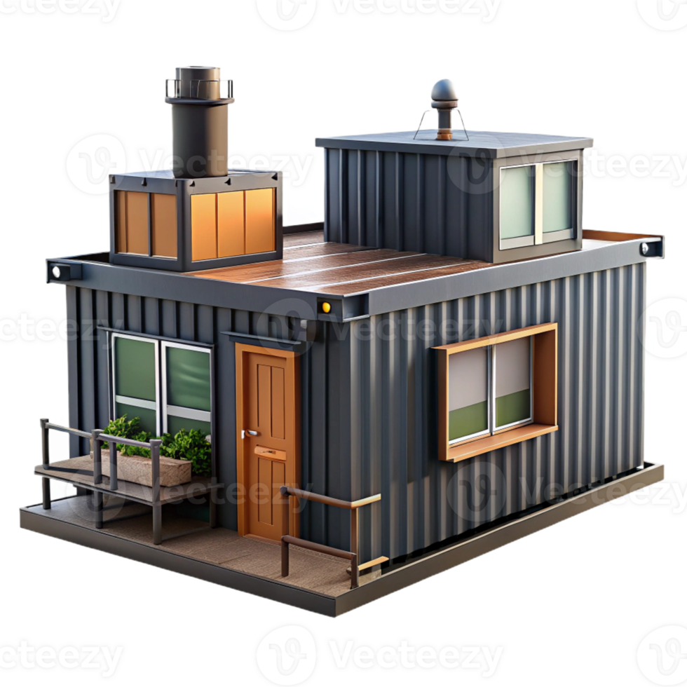 wonderful artistic Shipping container house, repurposed materials, industrial aesthetic, sustainable living, architectural photography, premium png