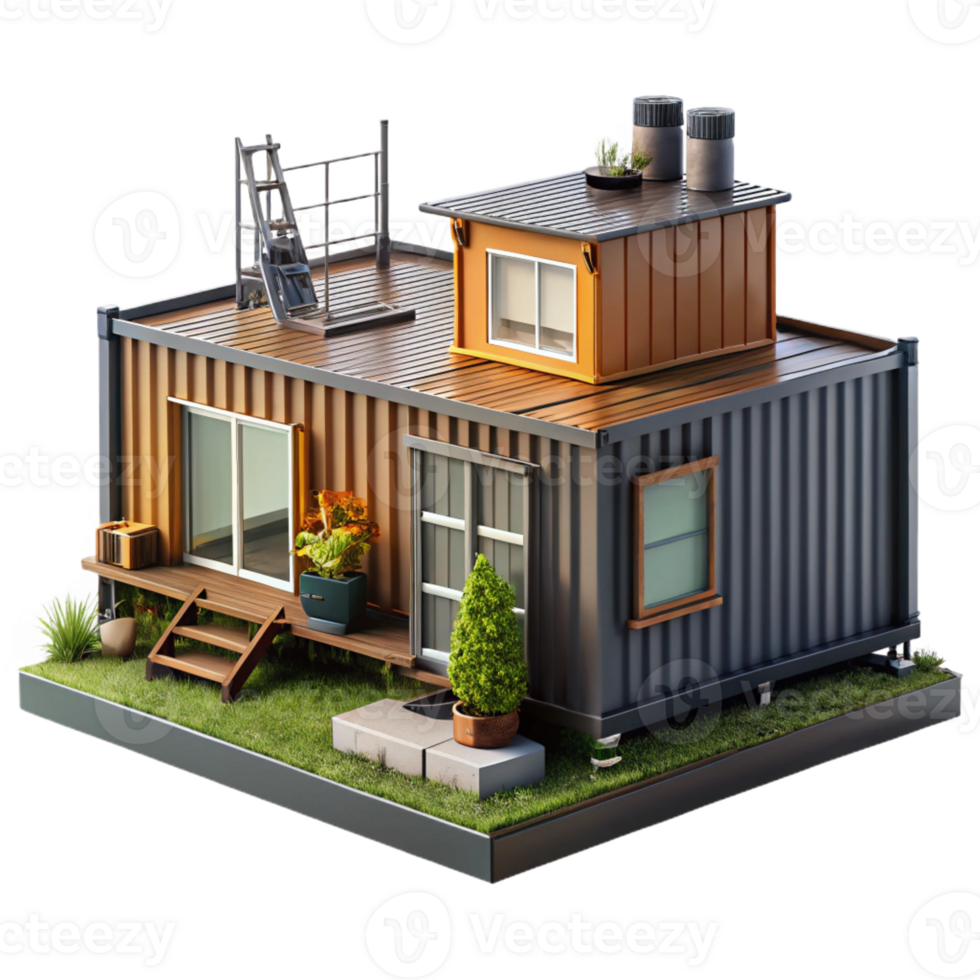 dramatic artistic Shipping container house, repurposed materials, industrial aesthetic, sustainable living, architectural photography, 4K png