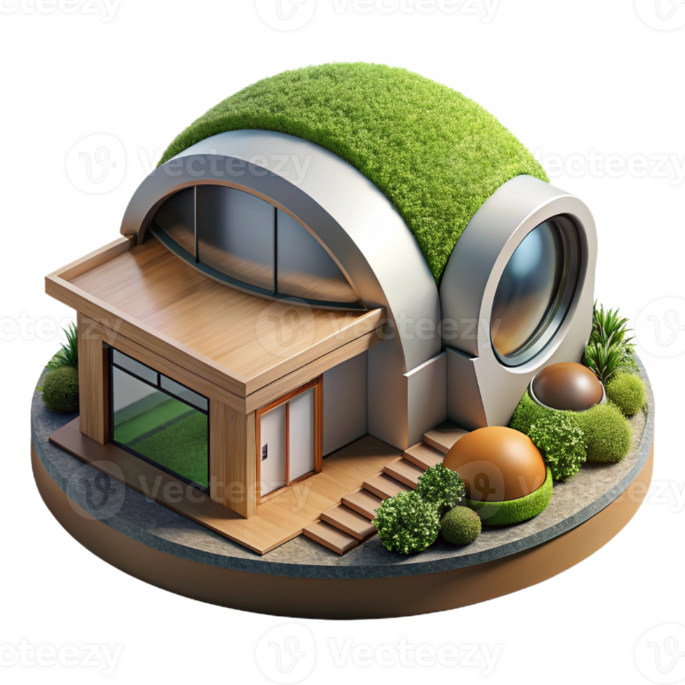 dramatic rustic Earth sheltered home, integrated into the landscape, sustainable design, minimal environmental impact, architectural rendering, high resolution png
