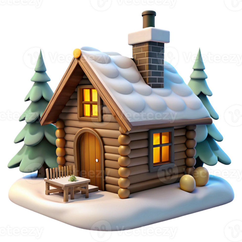 dramatic minimalist Log cabin, rustic retreat, cozy interior, fireplace, snowy landscape, digital painting, exclusive png