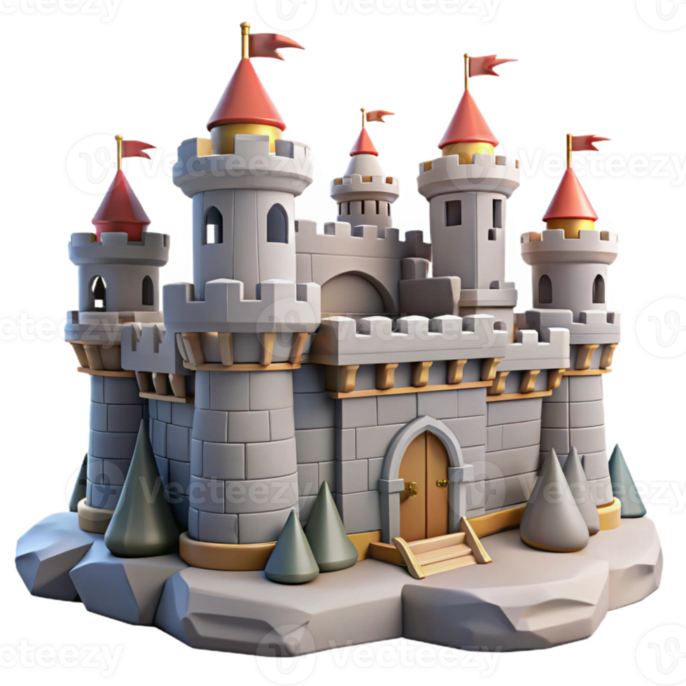 wonderful abstract Fantasy castle, towering stone walls, flags fluttering in the wind, dramatic sky, epic and majestic style original png