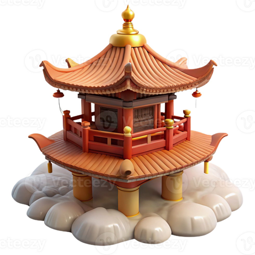 serene artistic Floating pagoda, ornate wooden structure, surrounded by mist, serene and mystical style authentic png