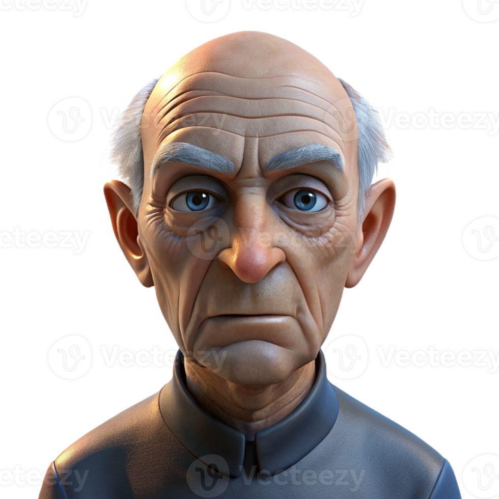 magnificent classic Close-up portrait of an elderly man with deep wrinkles and a weathered face, illuminated by a single, overhead spotlight, in a hyperrealistic style authentic png