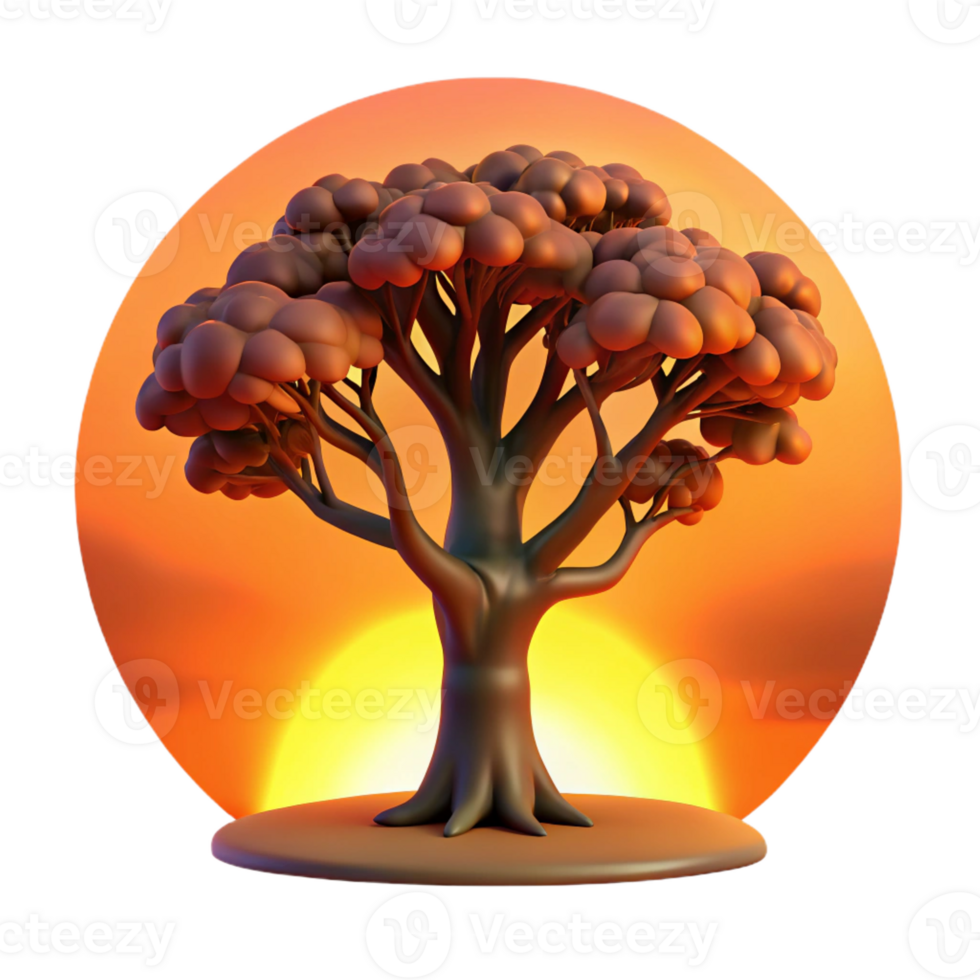 dramatic rustic A gnarled oak tree silhouetted against a fiery orange sunset, dramatic lighting, painterly style professional png