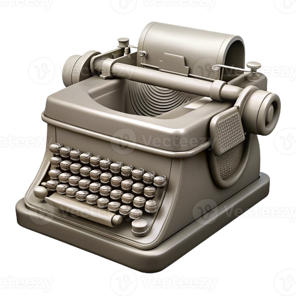 wonderful rustic A line drawing of a vintage typewriter, intricate details, cross-hatching shading, technical illustration style high resolution png