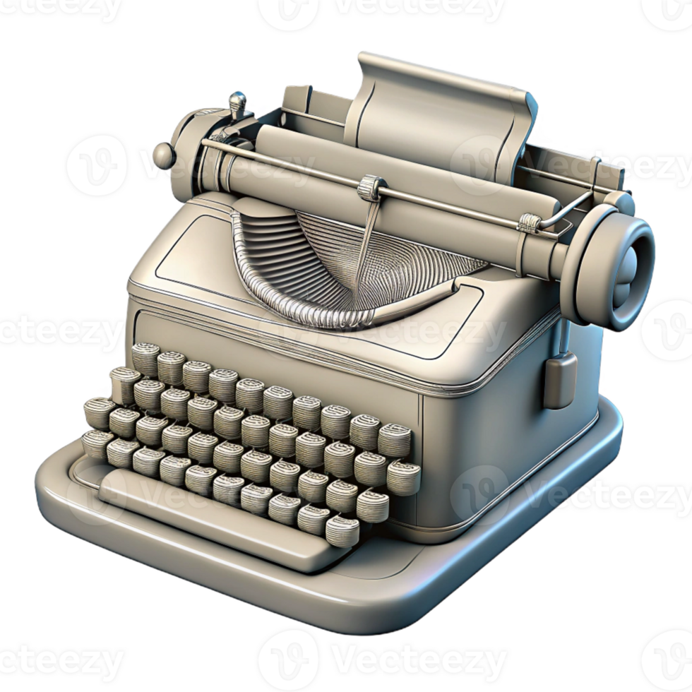 stunning vintage A line drawing of a vintage typewriter, intricate details, cross-hatching shading, technical illustration style 4K png