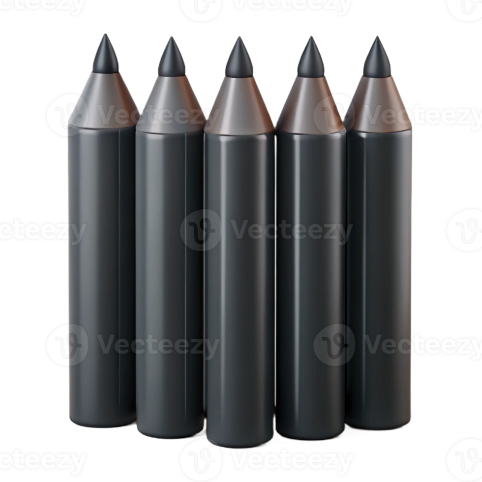 stunning vintage Five precisely arranged, dark grey graphite pencils, tips aligned, with dramatic chiaroscuro lighting. Minimalist art high quality png