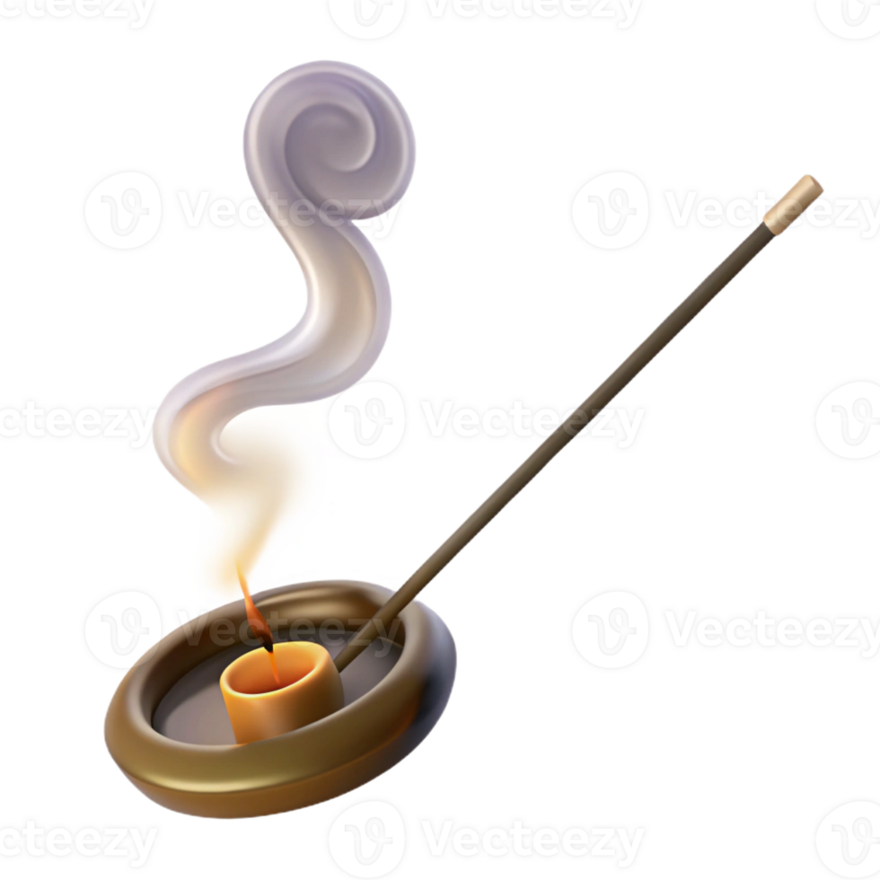 stunning classic A single, burning incense stick, with smoke swirling upwards, lit by a soft, mystical light professional png